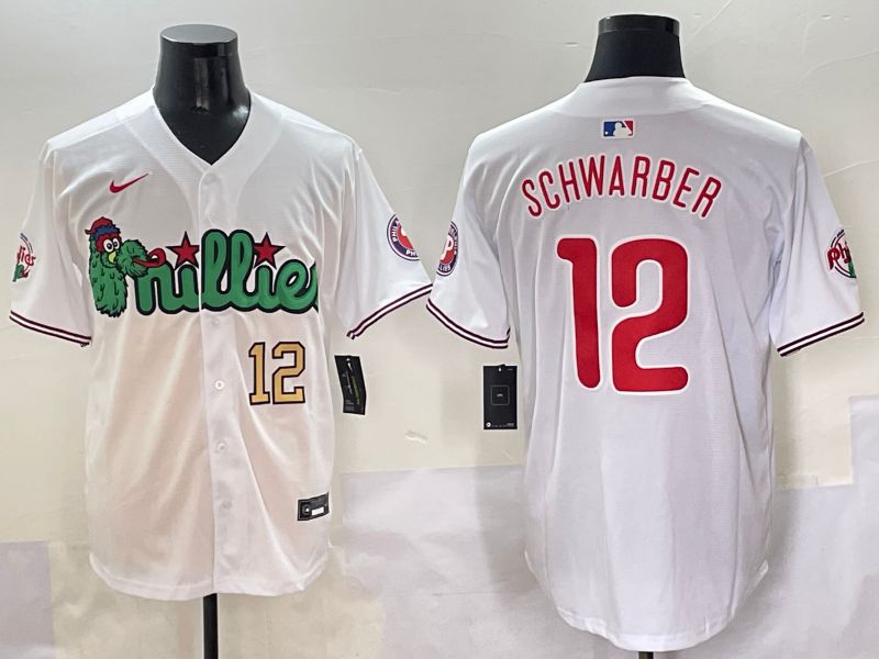 Men Philadelphia Phillies #12 Schwarber White three generations Joint Name Nike 2025 MLB Jersey style 3